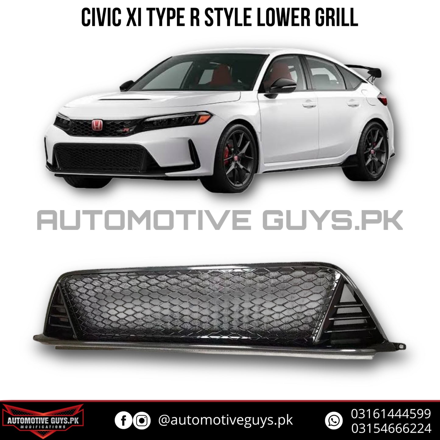 Civic XI Type R Style Lower Grill - Glossy Black Lower Grill Civic XI - Type R Grill - Civic XI Lower Grill