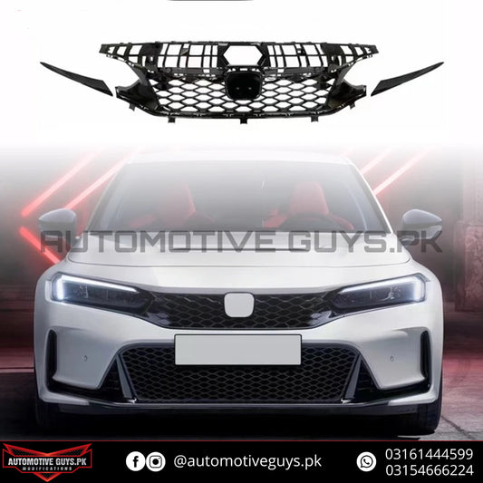 Honda Civic XI SI Front Grill 3pc - Civic 2022 - 2024 SI Front Grill - Glossy Black Grill For Civic XI